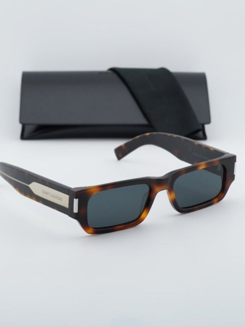 Saint Laurent SL660 002 Unisex Rectangle Sunglasses - Havana / Grey - Picture 8 of 13